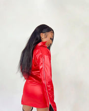 Zip Me Up Bae red leather mini skirt set